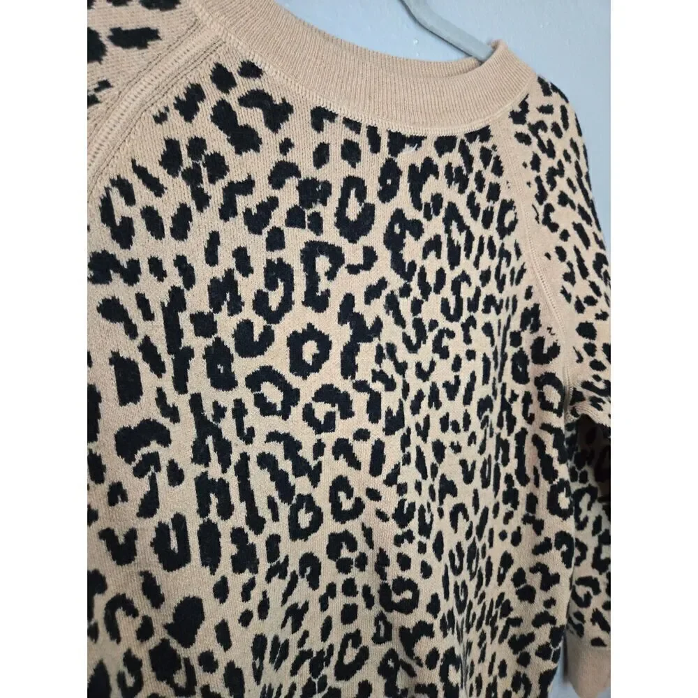 J. Crew Women's Boyfriend Merino Wool Leopard Print Crewneck Sweater Size XS